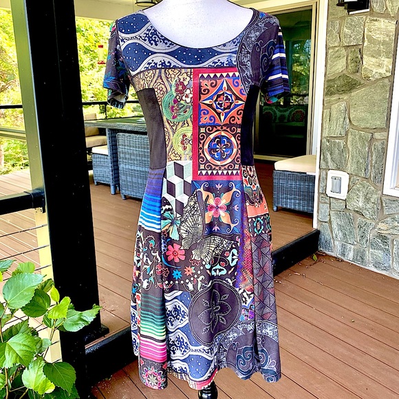 Desigual Dresses & Skirts - DESIGUAL. Gorgeous Multi patterned dress in a nice ‘sueded’ material 🌷SO SOFT!